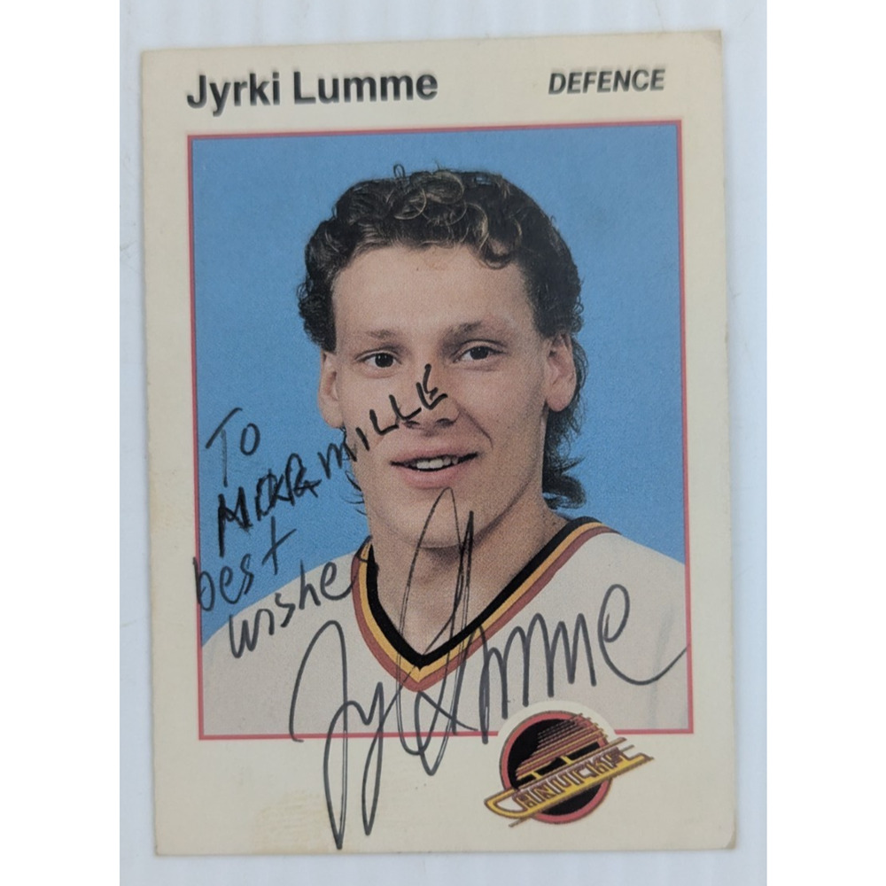 Jyrki Lumme #21 Defence Mohawk Vancouver Canucks Card Signed Personalized